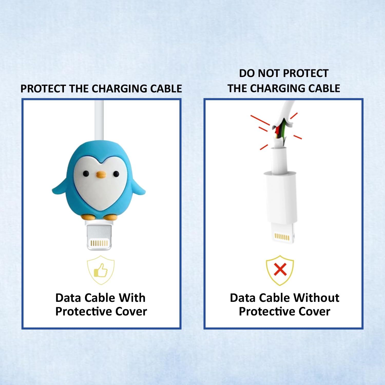 Silicone Cartoon iPhone Charger Case Cover for 18-20W Chargers -  Penguin Blue