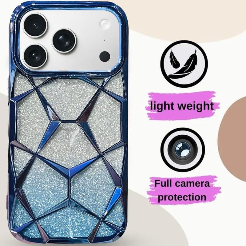 Gradient Glitter Electroplated 3D Cube, Diamond Back Cover - Blue