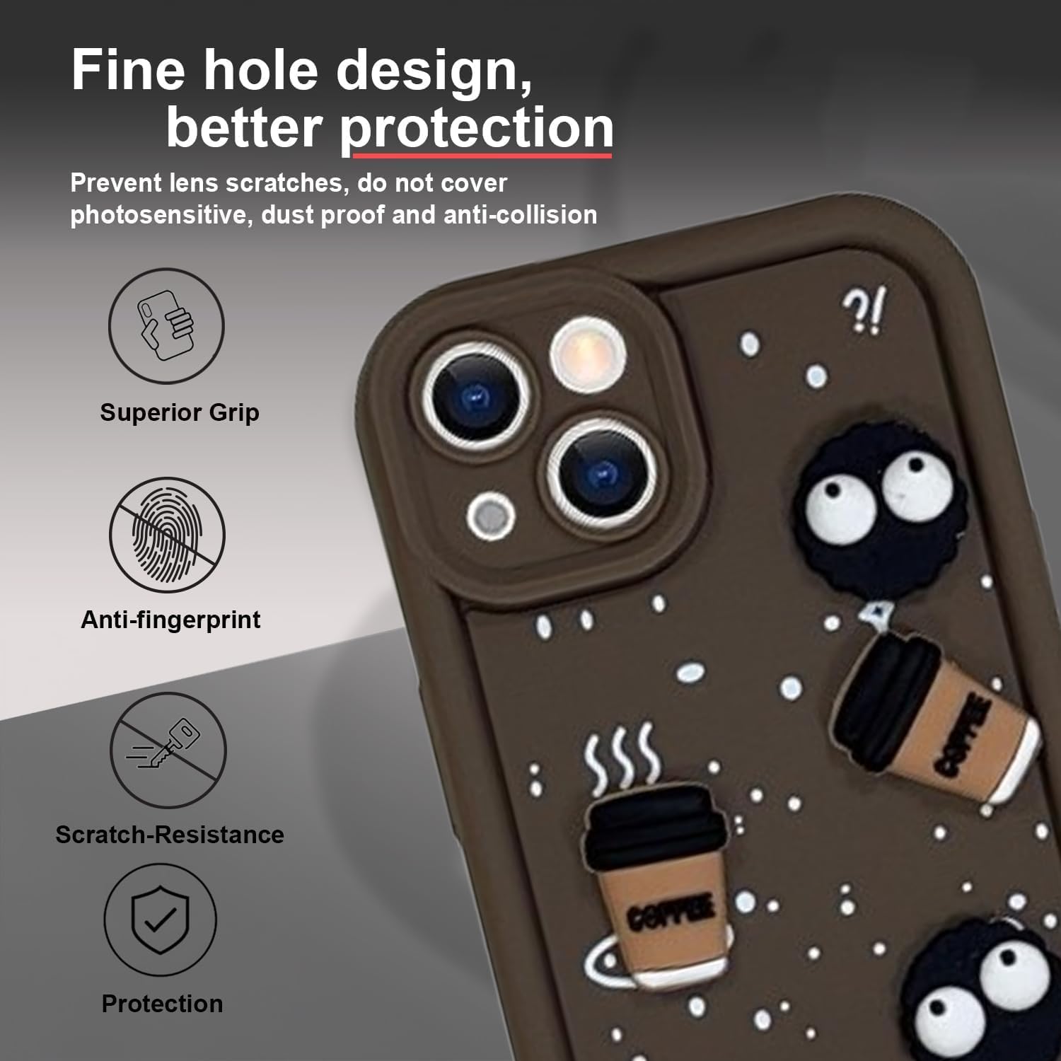 Cute Coffee Silicone Cartoon Back Case Cover - Brown