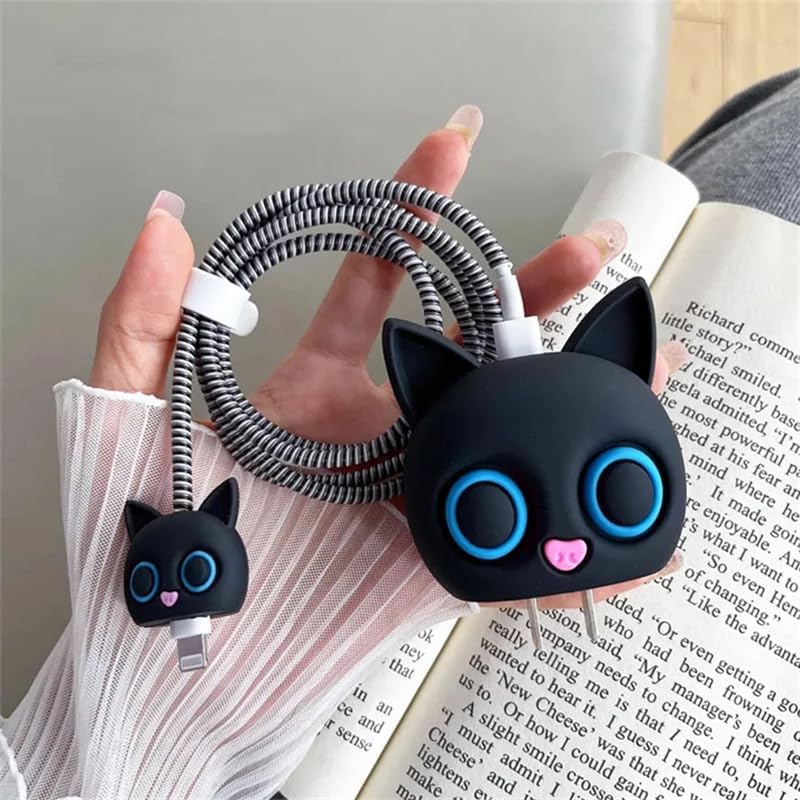 Silicone Cartoon iPhone Charger Case Cover for 18-20W Chargers -  Black Cat
