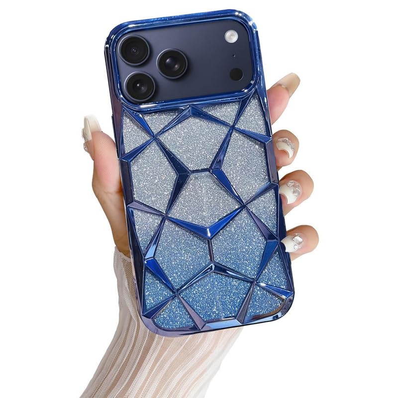 Gradient Glitter Electroplated 3D Cube, Diamond Back Cover - Blue
