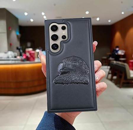 Samsung Galaxy S24 Ultra Leather Shockproof Armor Back Cover Case - Black - Guleel