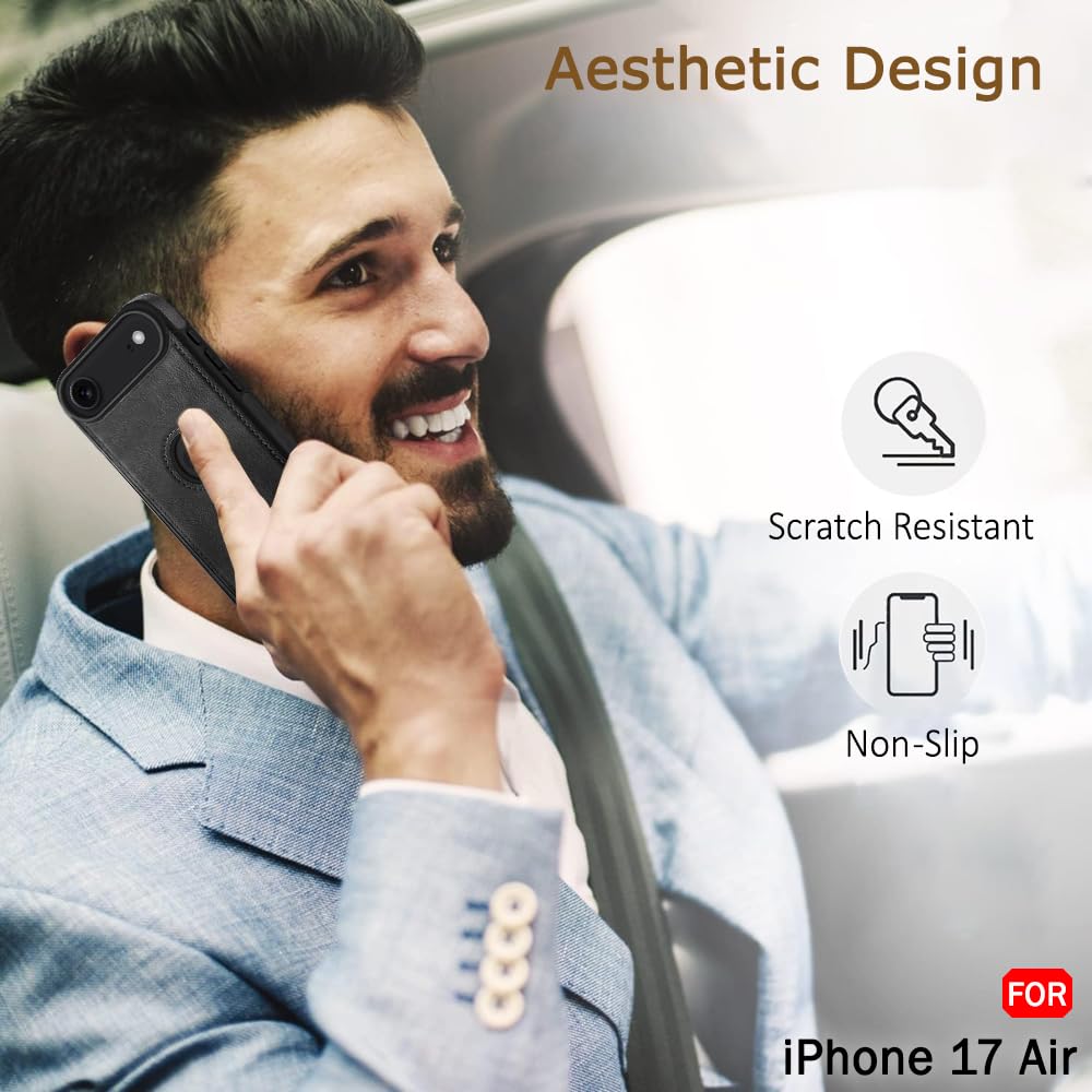 iPhone 17 Air Premium Leather Logo Cut Back Cover -Black