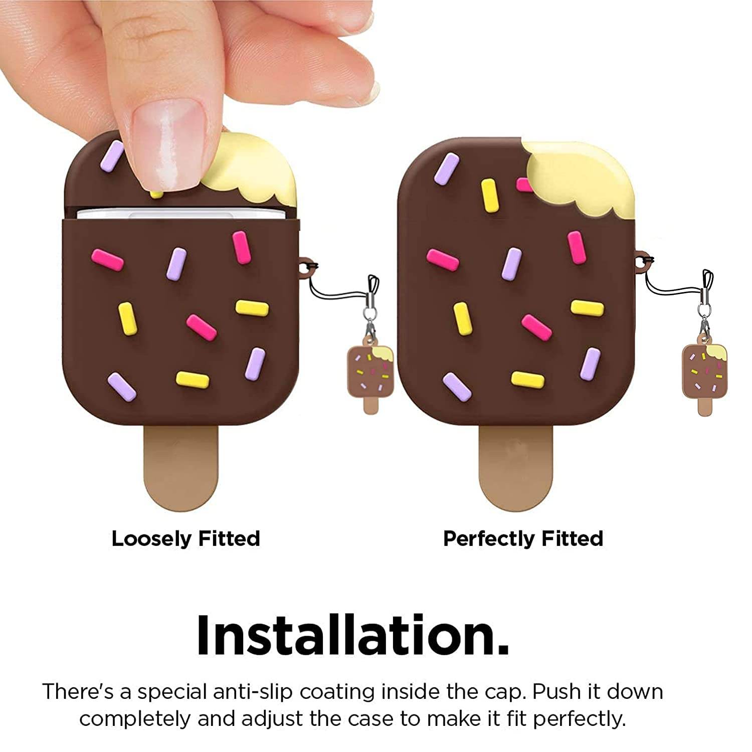 Airpod's 2 Cute Cartoon Silicone Apple Airpod's Case Cover ( Airpods Not Included ) Brown Icecream - Guleel