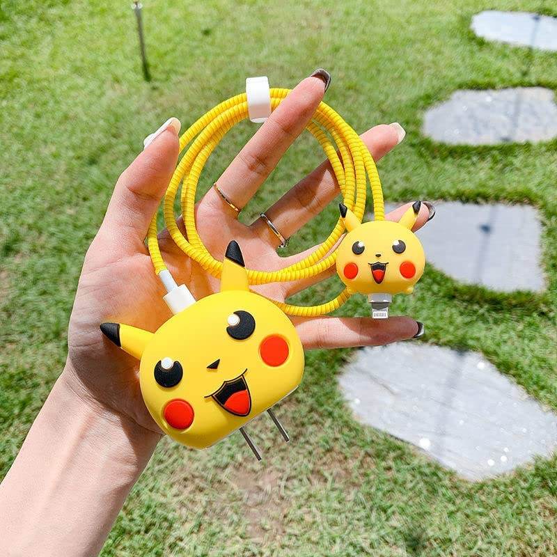 Silicone Cartoon iPhone Charger Case Cover for 18-20W Chargers - Pikachu (with Wire Cover) - Guleel