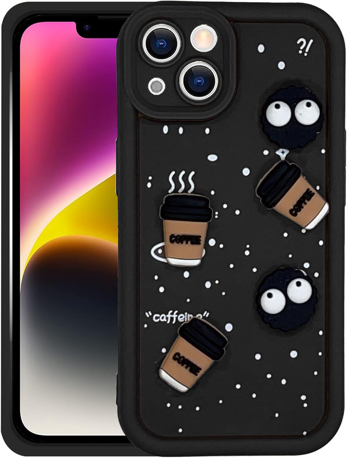 Cute Coffee Silicone Cartoon Back Case Cover - Black