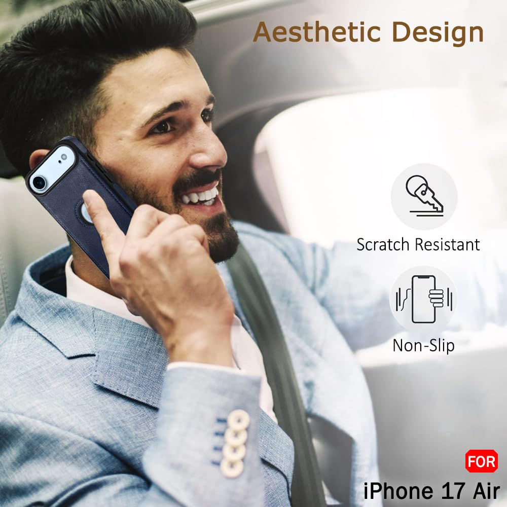 iPhone 17 Air Premium Leather Logo Cut Back Cover -Blue