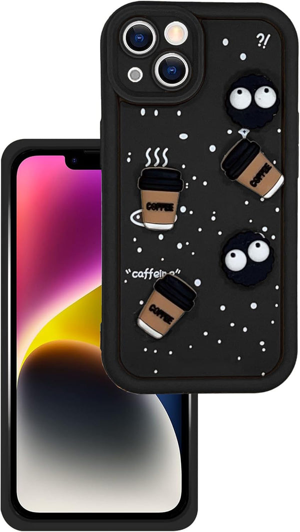 Cute Coffee Silicone Cartoon Back Case Cover - Black
