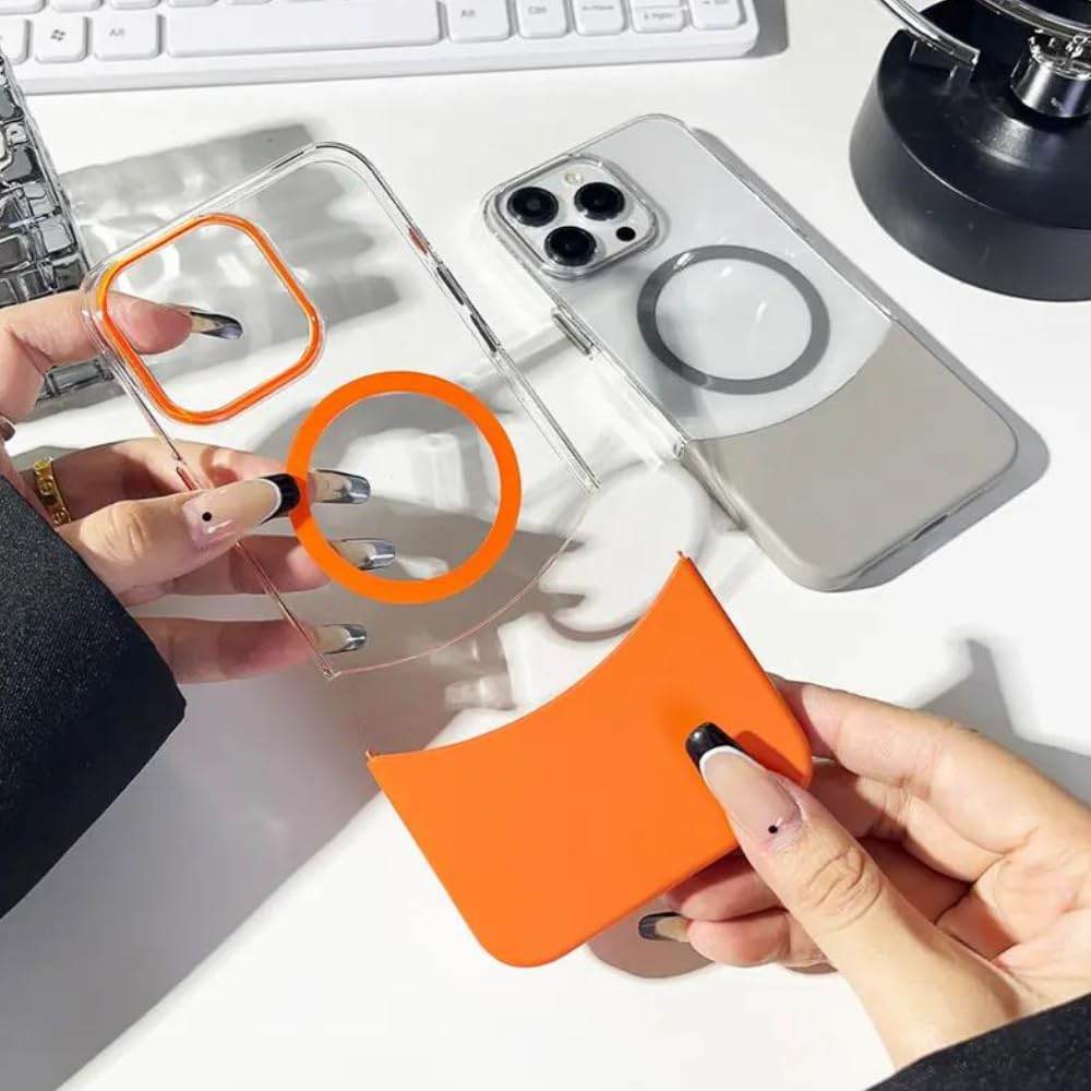 Magnetic Magsafe Transparent 2 in 1 Design Case - Orange - Guleel