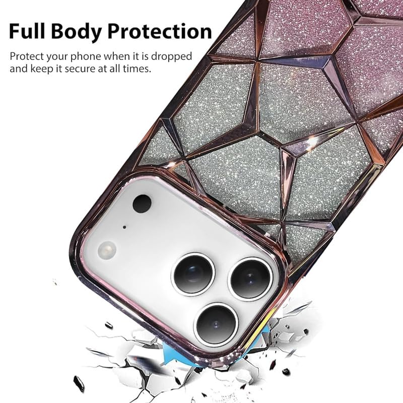 Gradient Glitter Electroplated 3D Cube, Diamond Back Cover - Pink