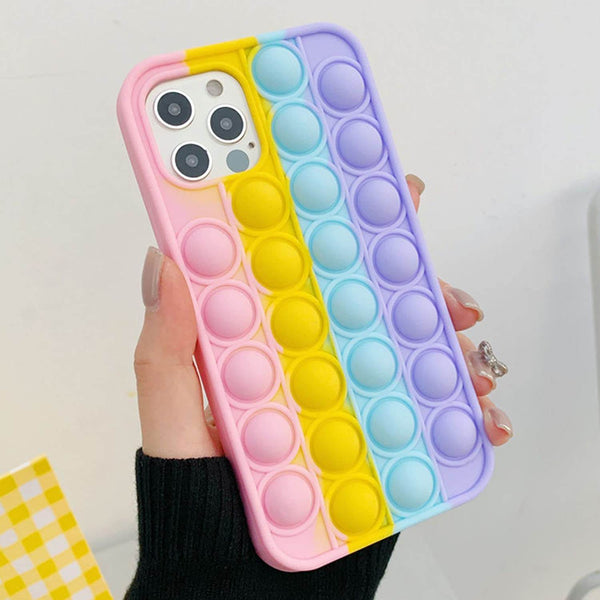 iPhone 12 Pro Max Push Pop It Rainbow Bubble Stylish Protective Soft Silicone Case - Pink - Guleel