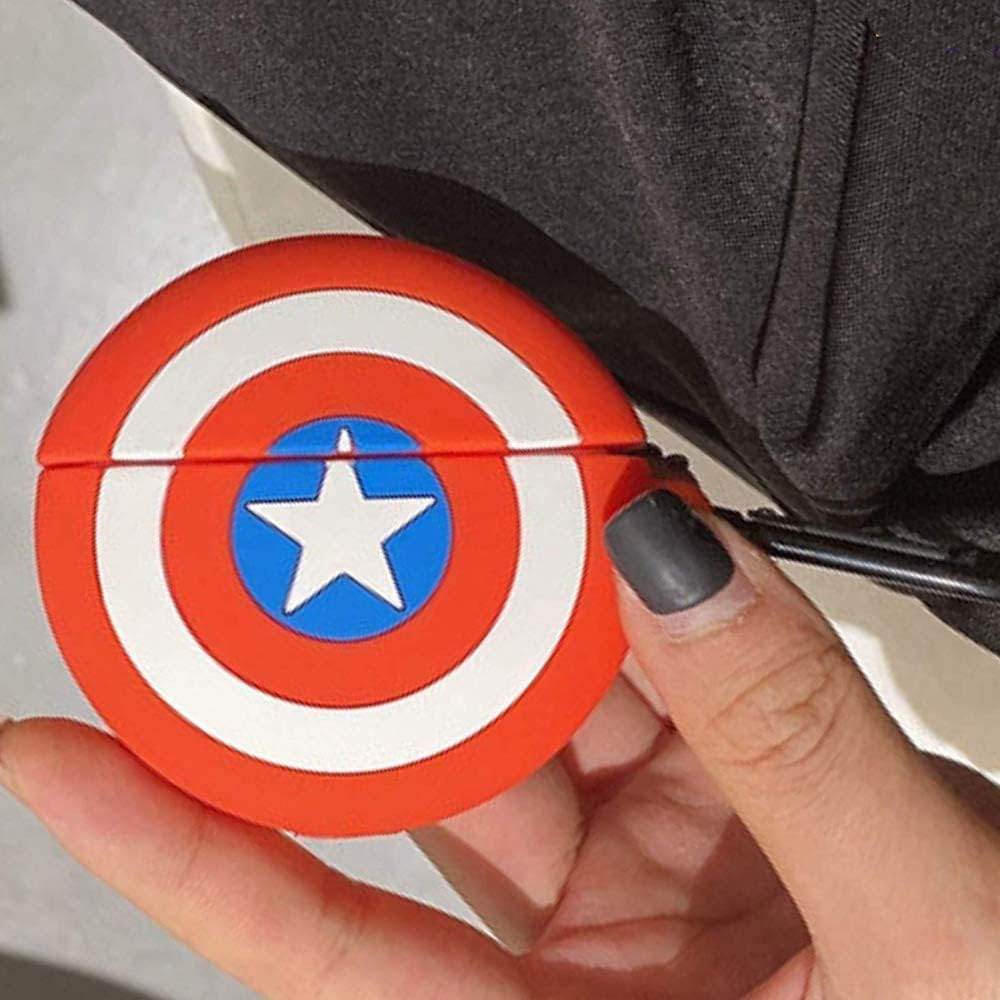 Airpod's Pro Cute Silicone Protective Captain America Case - Red - Guleel