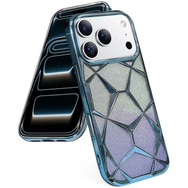 Gradient Glitter Electroplated 3D Cube, Diamond Back Cover - Blue