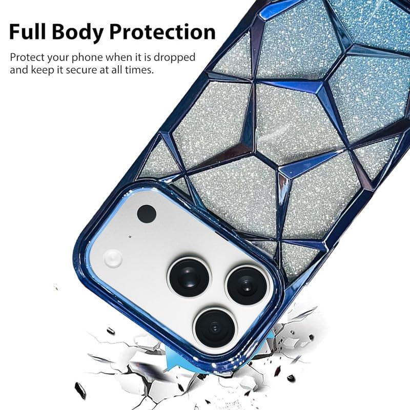 Gradient Glitter Electroplated 3D Cube, Diamond Back Cover - Blue
