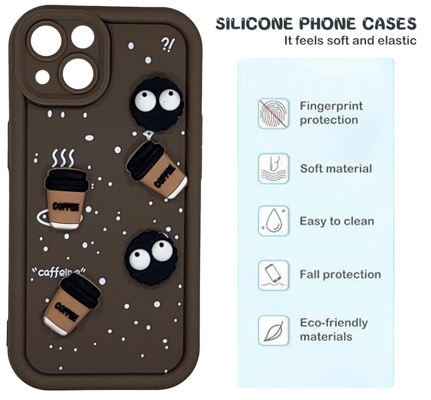 Cute Coffee Silicone Cartoon Back Case Cover - Brown