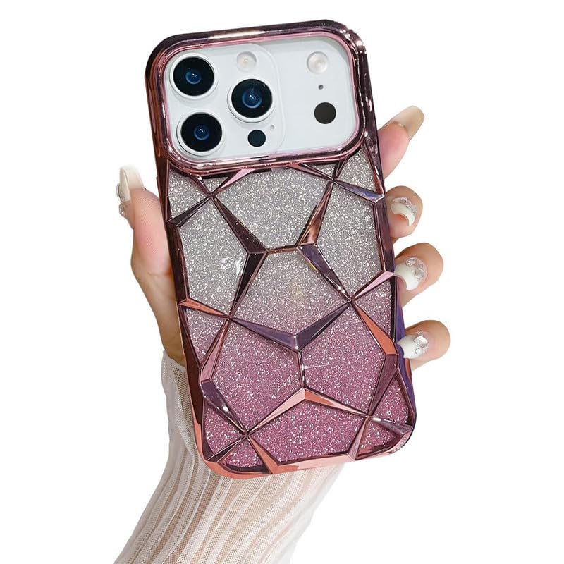 Gradient Glitter Electroplated 3D Cube, Diamond Back Cover - Pink