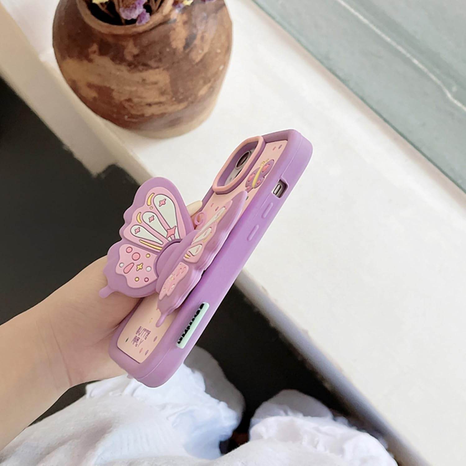 Cute Soft Silicone 3D Butterfly Wings Kickstand Case - Purple - Guleel