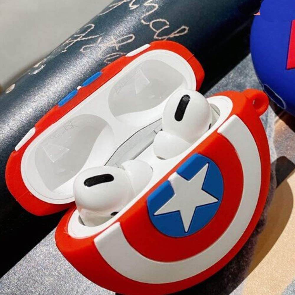 Airpod's Pro Cute Silicone Protective Captain America Case - Red - Guleel