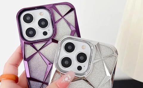 Gradient Glitter Electroplated 3D Cube, Diamond Back Cover - Purple