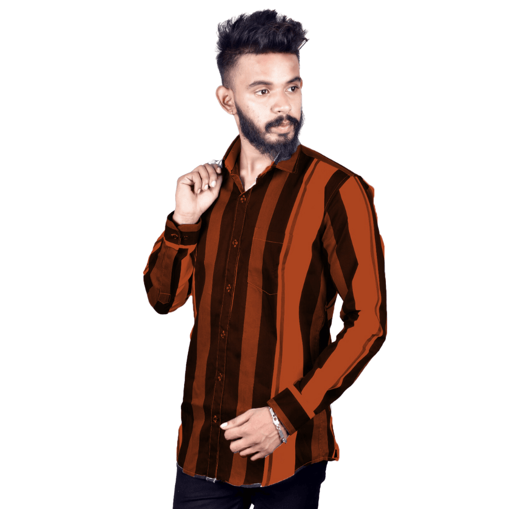 Regular Fit Solid Cotton Lycra Shirt for Men Long Sleeves - Orange - Guleel