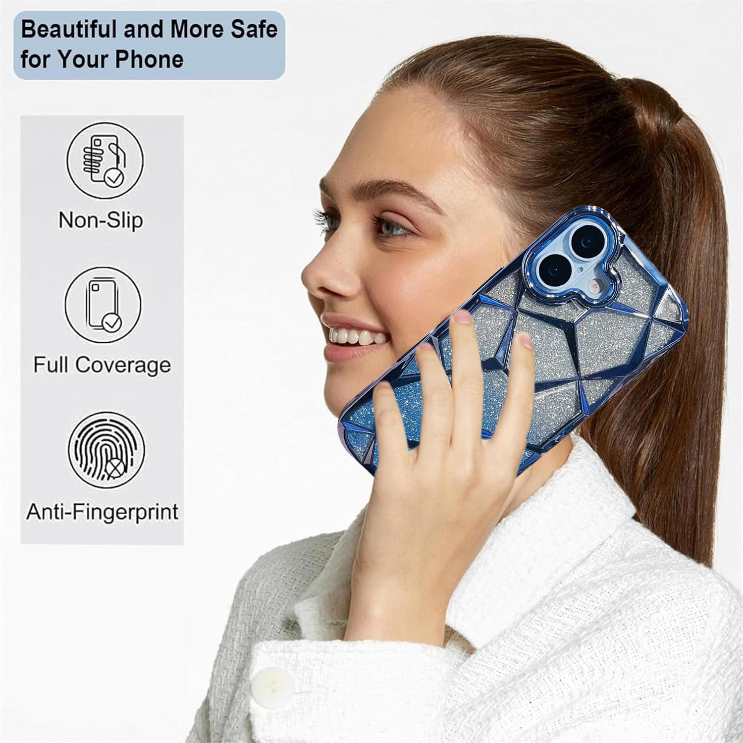 iPhone 17 Gradient Glitter Electroplated 3D Cube, Diamond Back Cover - Blue