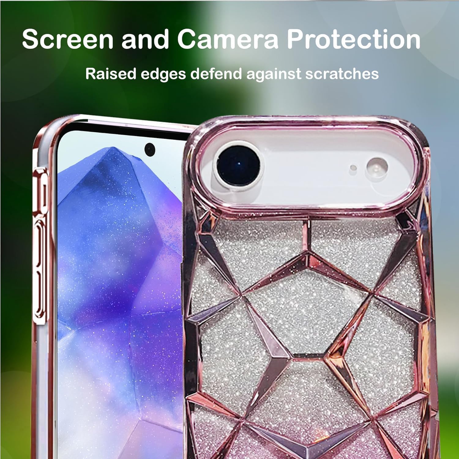 iPhone 17 Air Gradient Glitter Electroplated 3D Cube, Diamond Back Cover - Pink