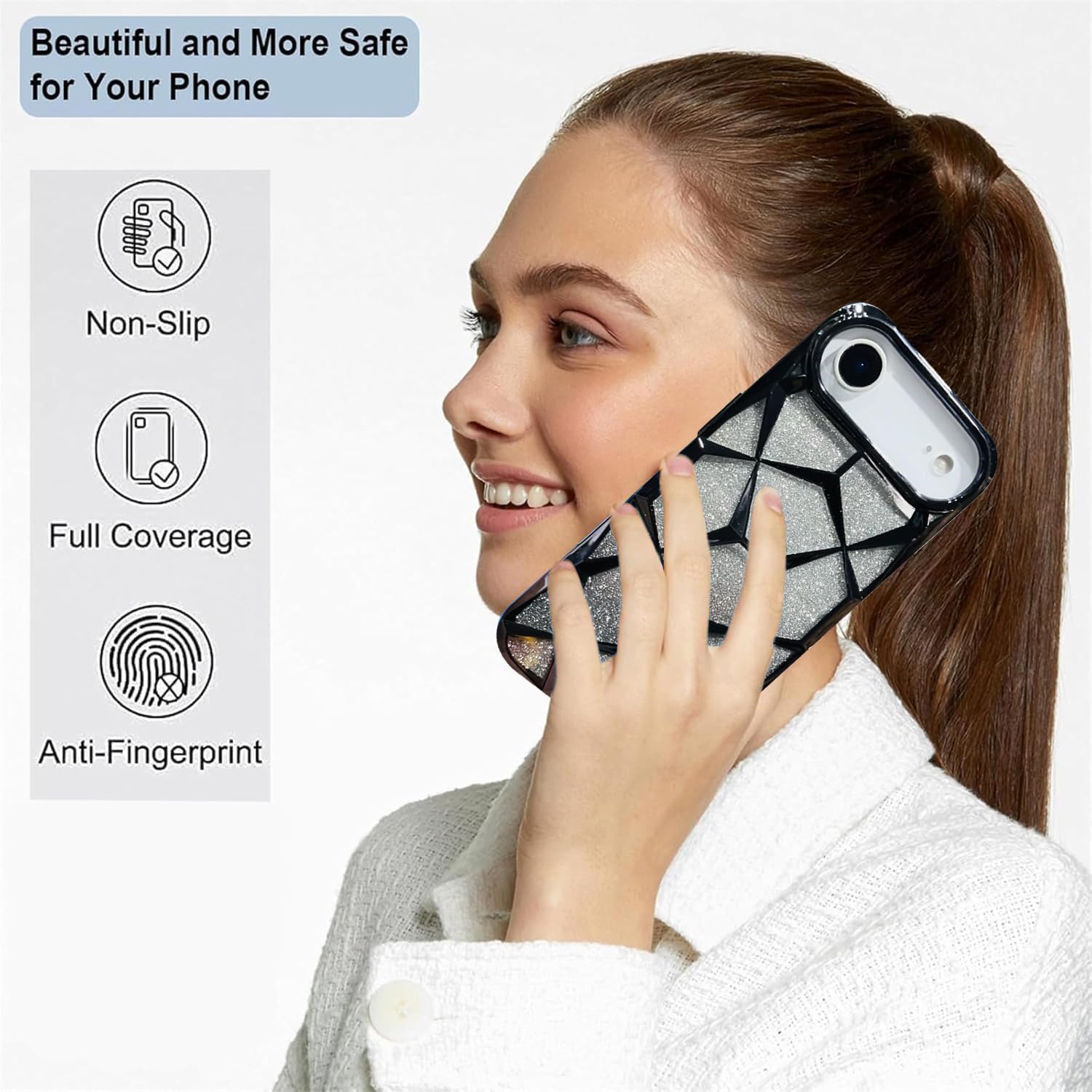 iPhone 17 Air Gradient Glitter Electroplated 3D Cube, Diamond Back Cover - Black