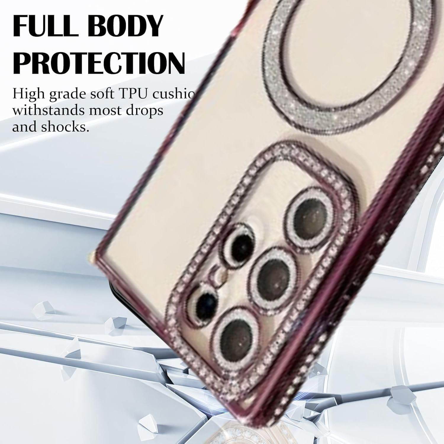 Glitter Camera Protection Magnetic Mag Safe Transparent Case Cover - Purple - Guleel