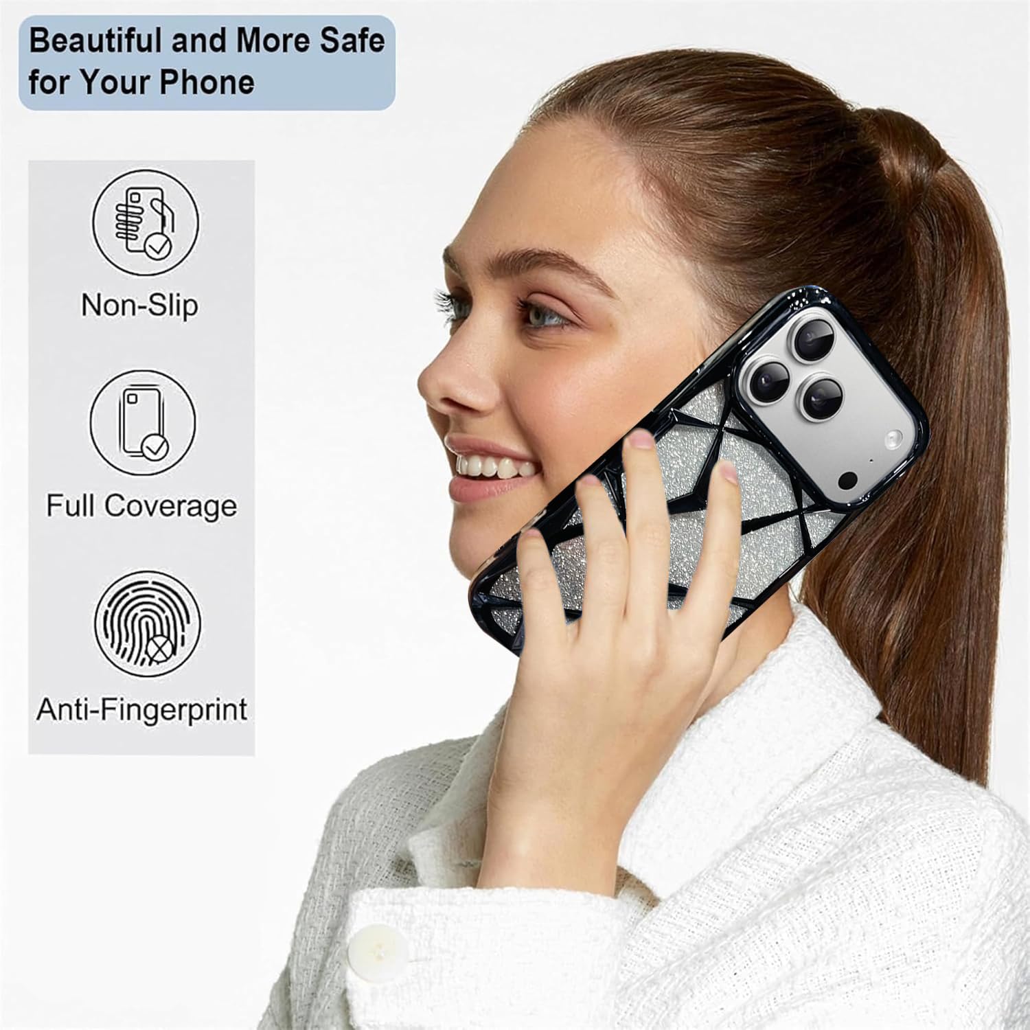 Gradient Glitter Electroplated 3D Cube, Diamond Back Cover - Black