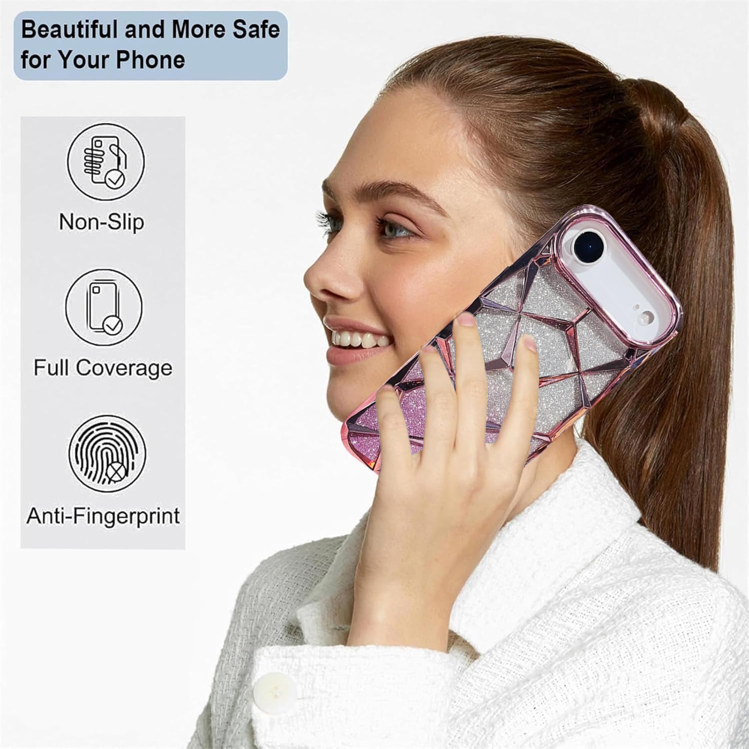 iPhone 17 Air Gradient Glitter Electroplated 3D Cube, Diamond Back Cover - Pink