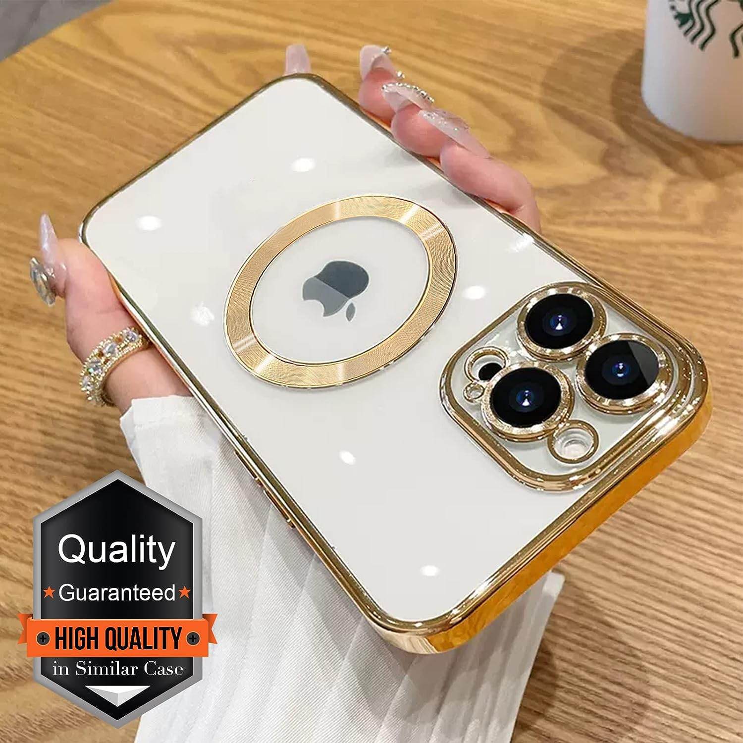 iPhone 15 Pro Max Premium Transparent Silicon Back Case Cover - Gold - Guleel