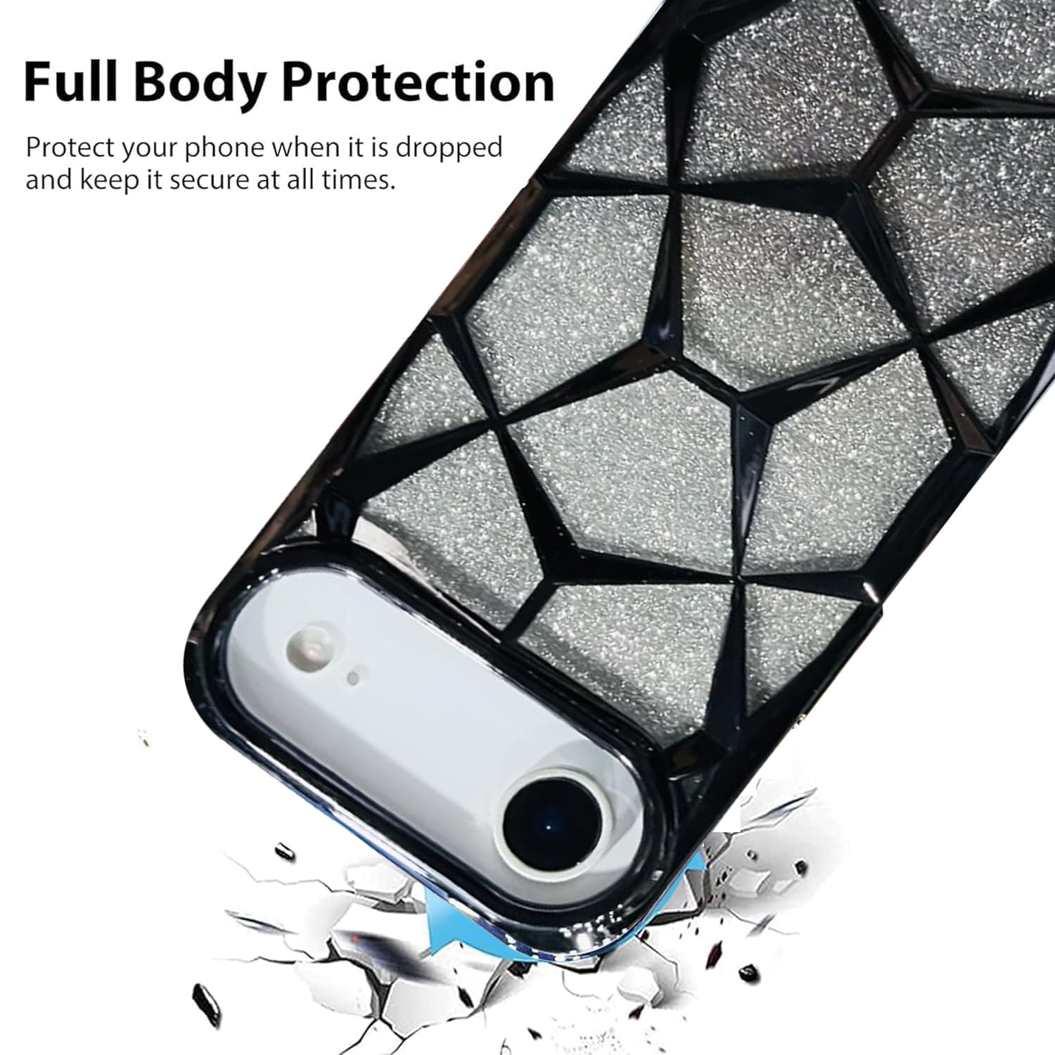 iPhone 17 Air Gradient Glitter Electroplated 3D Cube, Diamond Back Cover - Black