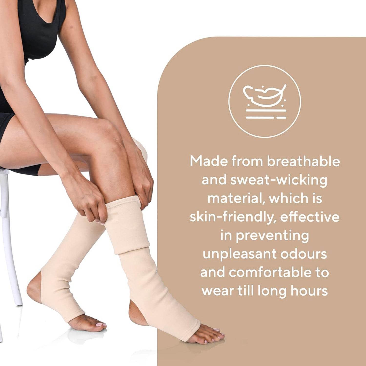 Varicose Veins Compression Stockings (Below Knee), Open Toe knee length Sleeves for Swelling, Edema, Sore & Aching Legs, Pain Relief & Post Pregnancy, for Men & Women (Size - XL, 1 Pair) - Cream - Guleel