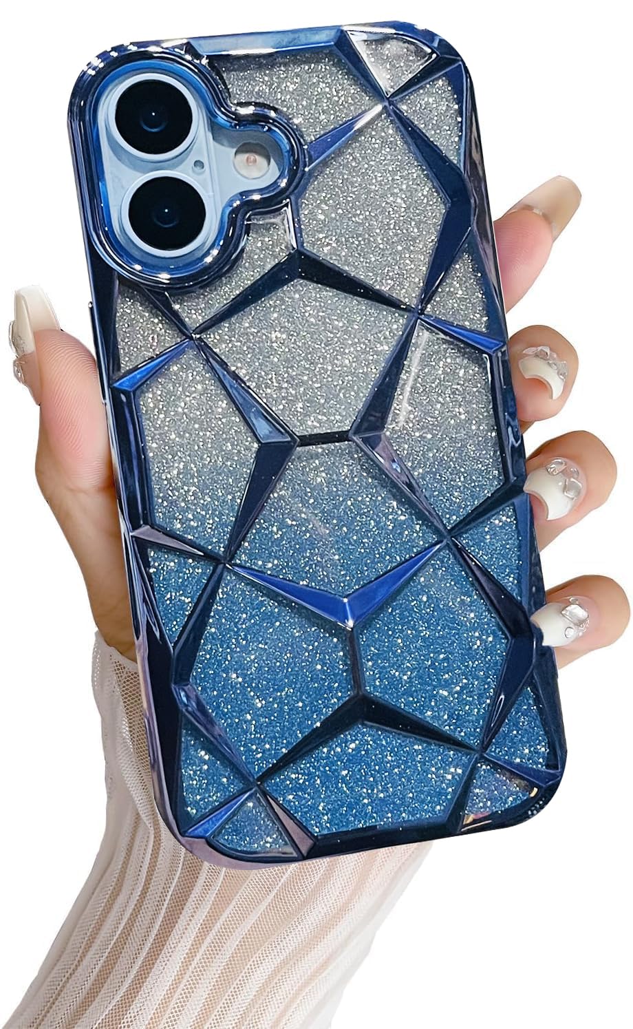 iPhone 17 Gradient Glitter Electroplated 3D Cube, Diamond Back Cover - Blue
