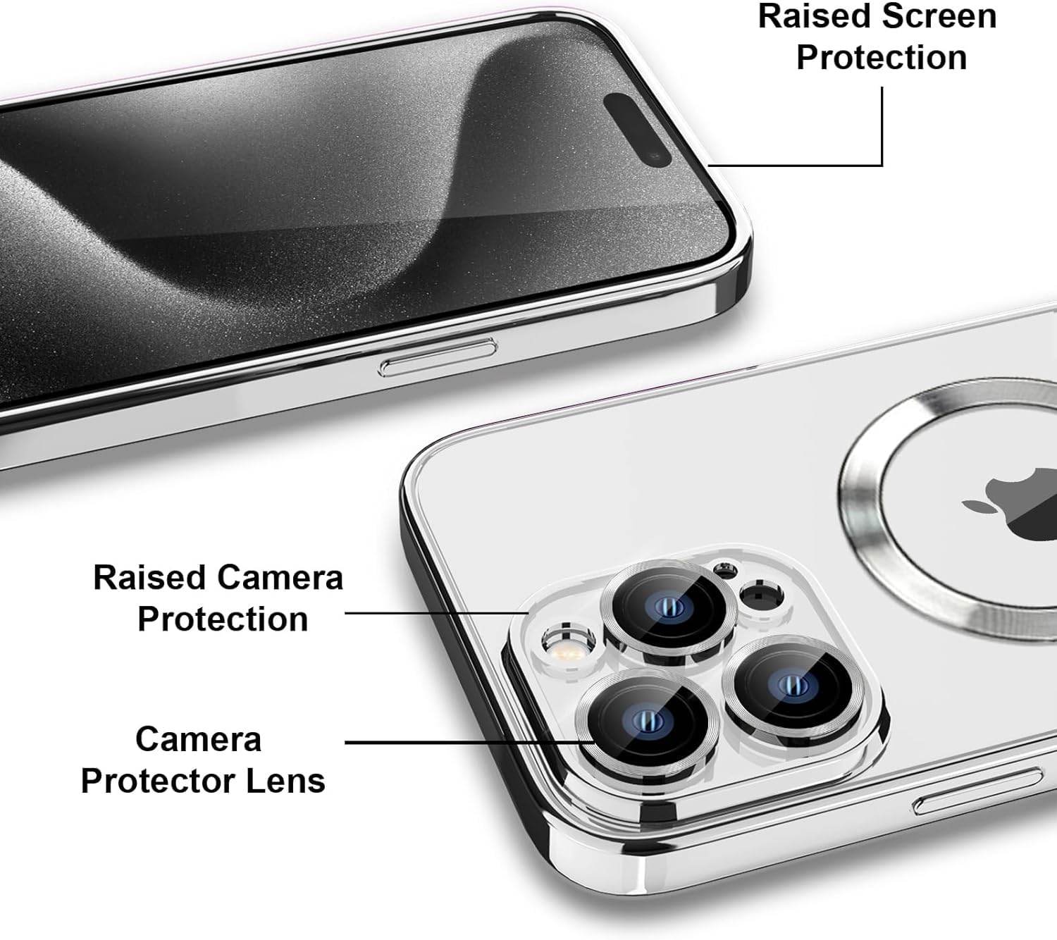 iPhone 15 Pro Max Premium Transparent Silicon Back Case Cover - Silver - Guleel