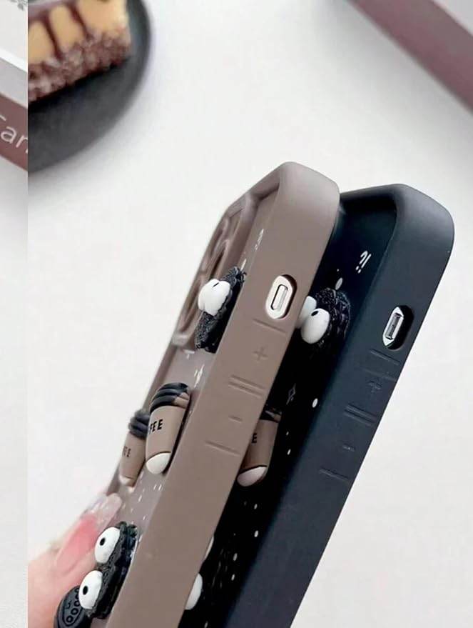 iPhone 15 Pro Max Cute Coffee Silicone Cartoon Back Case Cover - Black - Guleel