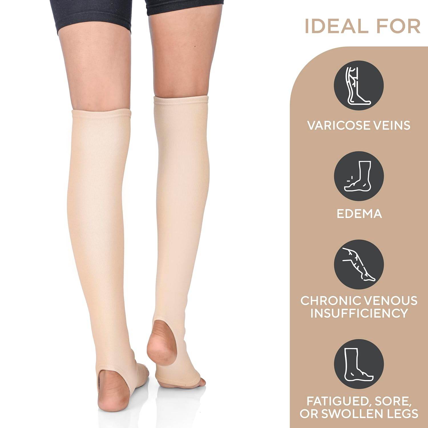 Varicose Veins Compression Stockings (Below Knee), Open Toe knee length Sleeves for Swelling, Edema, Sore & Aching Legs, Pain Relief & Post Pregnancy, for Men & Women (Size - XL, 1 Pair) - Cream - Guleel