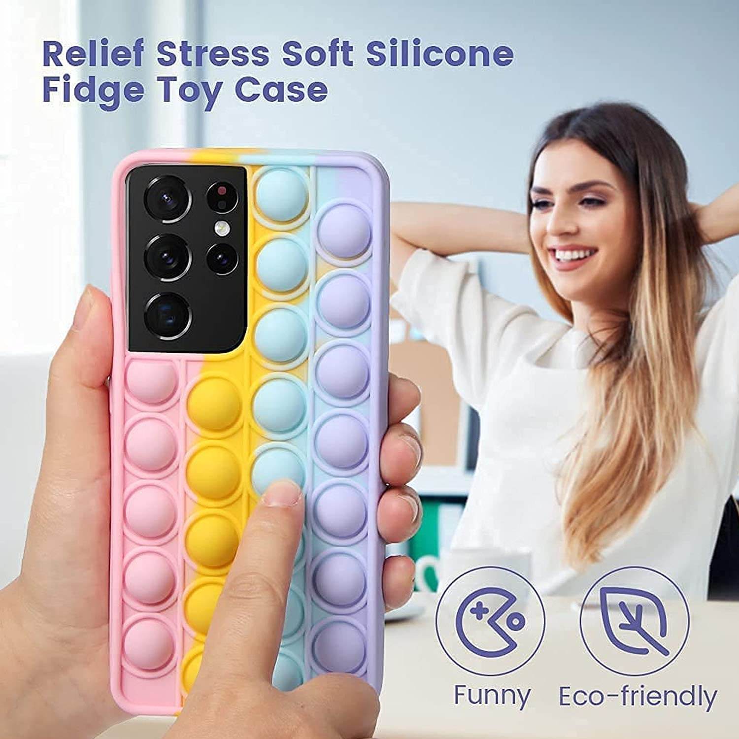 iPhone 12 Pro Max Push Pop It Rainbow Bubble Stylish Protective Soft Silicone Case - Pink - Guleel