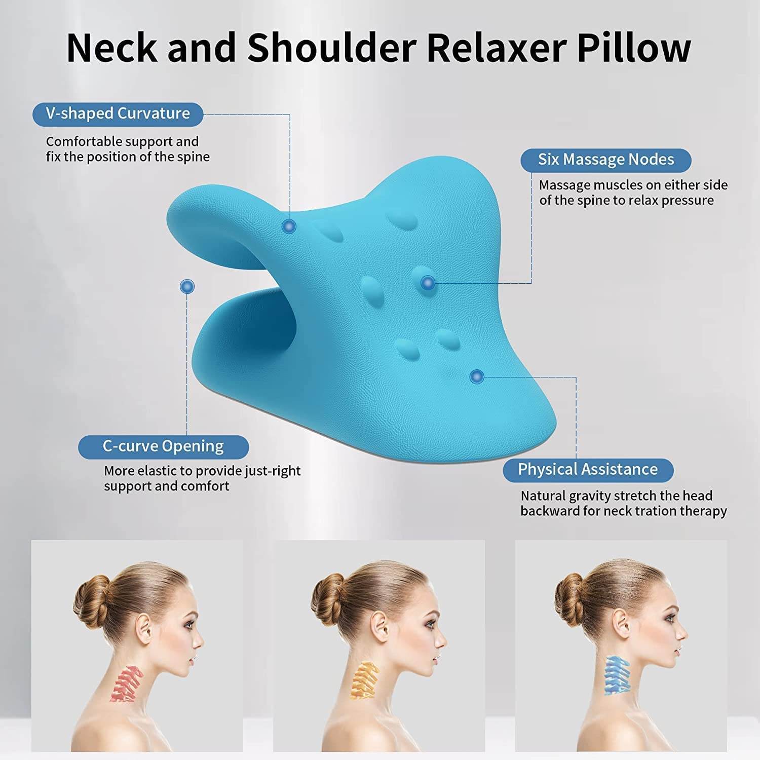Cervical Pillow for Neck and Shoulder Pain Relief for Muscle Relax, Silicone Cervical Spine Alignment Acupressure Chiropractic Pillow - Blue - Guleel