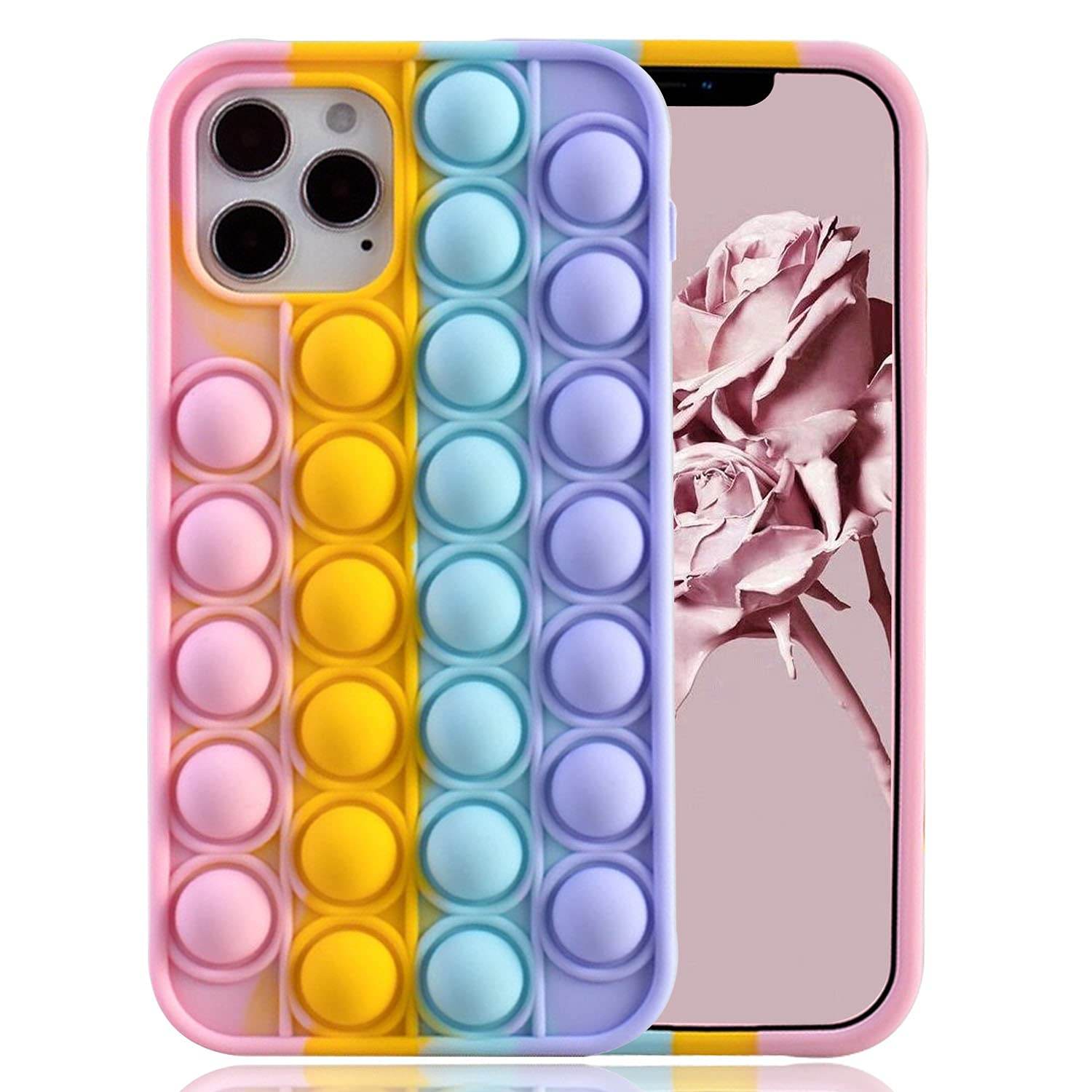 iPhone 12 Pro Max Push Pop It Rainbow Bubble Stylish Protective Soft Silicone Case - Pink - Guleel
