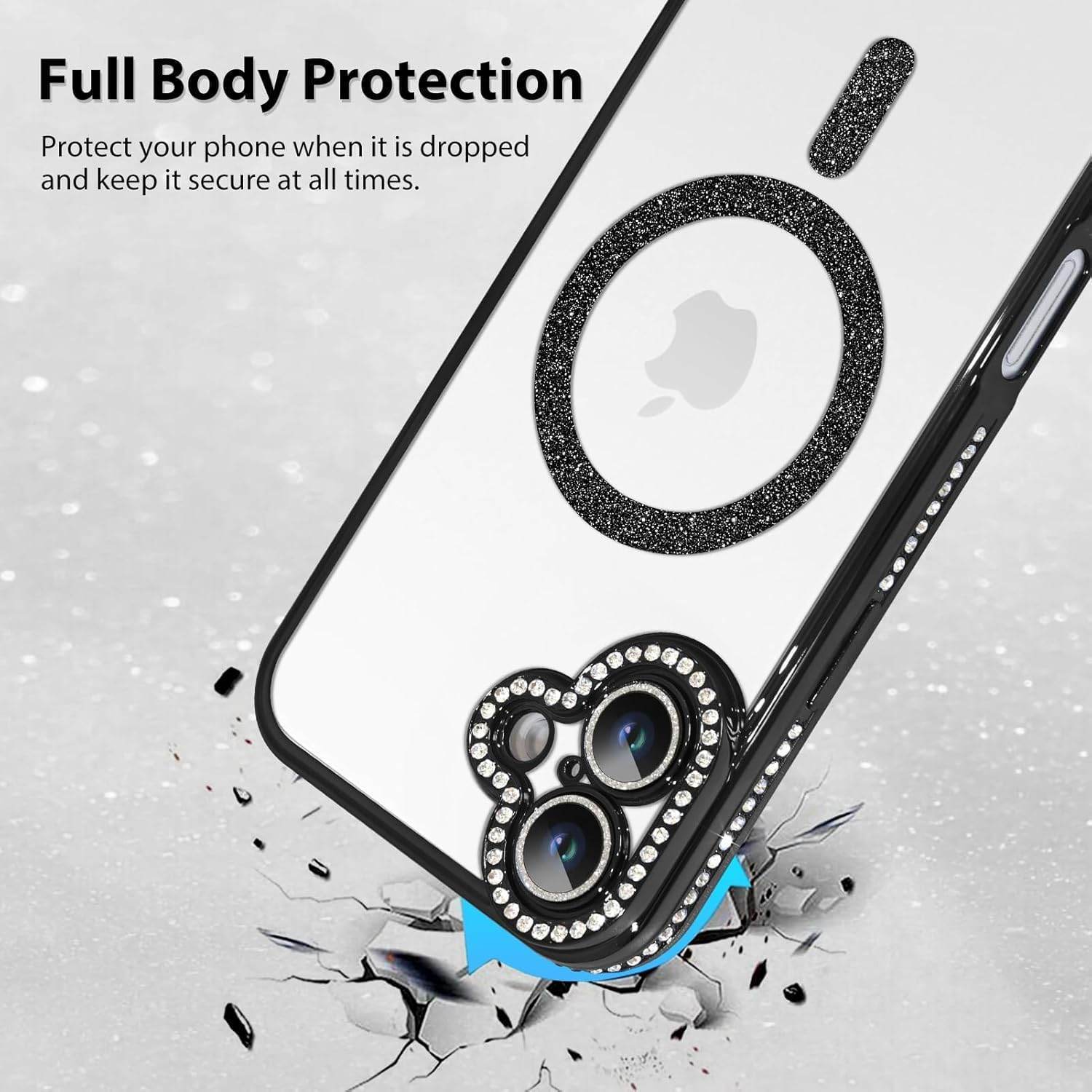 iPhone 16 Glitter Transparent Diamond Wireless Charging Magnetic MagSafe Case - Silver - Guleel