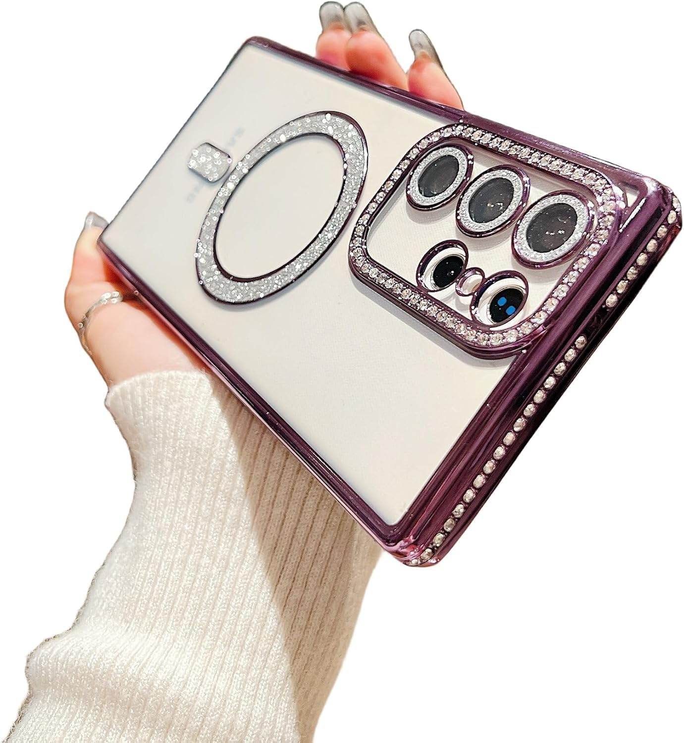 Glitter Camera Protection Magnetic Mag Safe Transparent Case Cover - Purple - Guleel