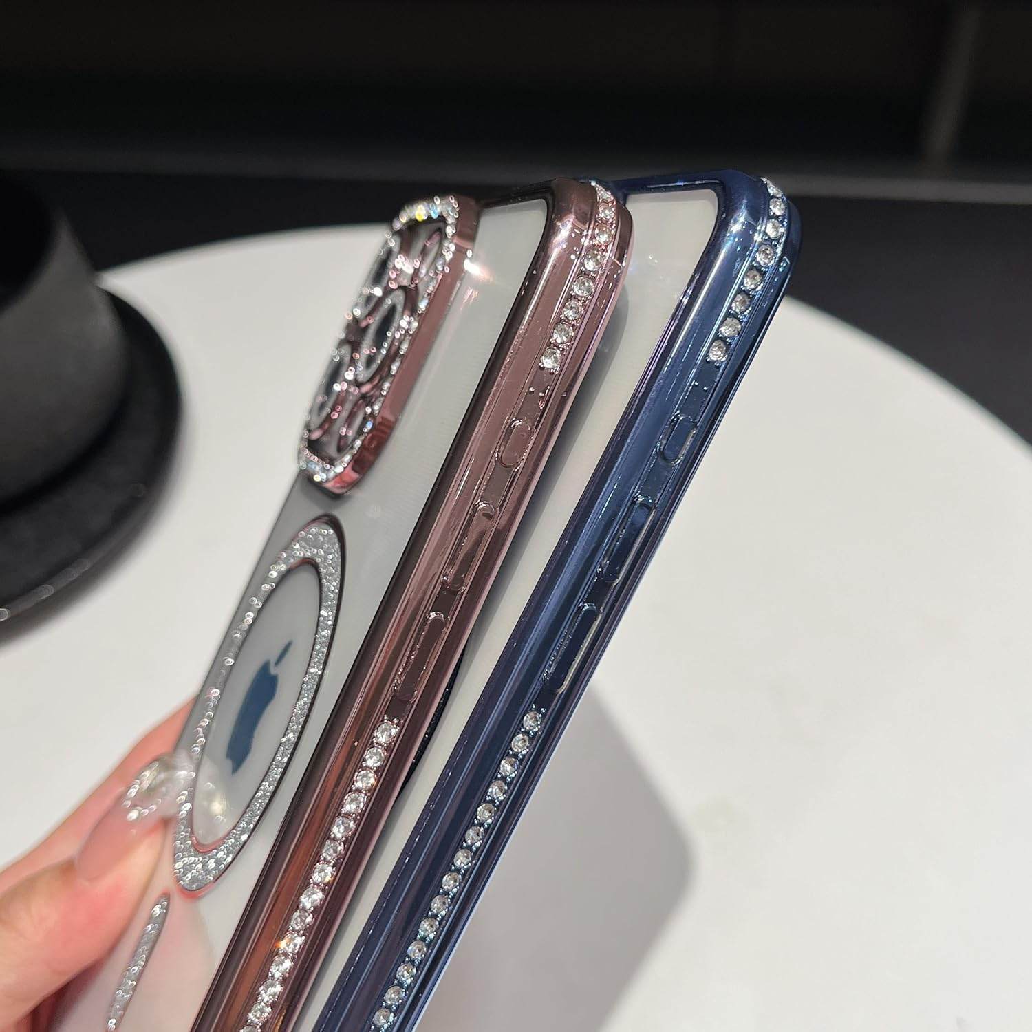 iPhone 16 Glitter Transparent Diamond Wireless Charging Magnetic MagSafe Case - Pink - Guleel