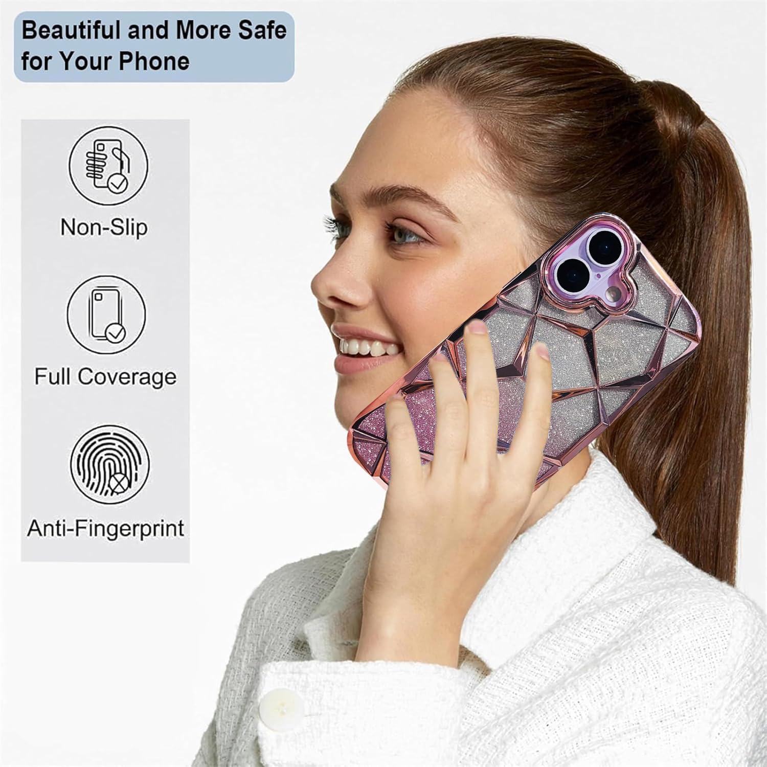 iPhone 17 Gradient Glitter Electroplated 3D Cube, Diamond Back Cover - Pink