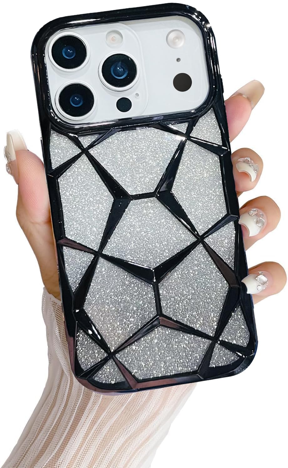 Gradient Glitter Electroplated 3D Cube, Diamond Back Cover - Black