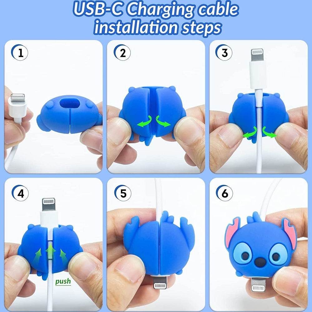 Silicone Cartoon iPhone Charger Case Cover for 18-20W Chargers - Blue( With Wire Cover ) - Guleel