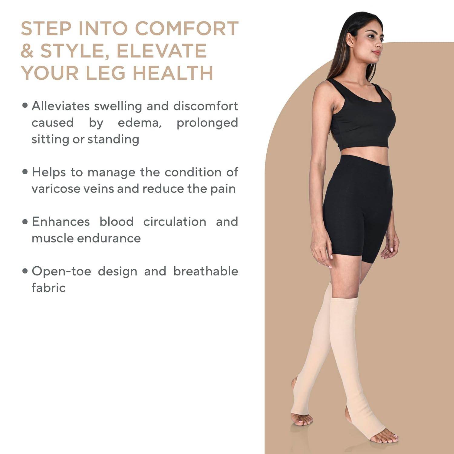 Varicose Veins Compression Stockings (Below Knee), Open Toe knee length Sleeves for Swelling, Edema, Sore & Aching Legs, Pain Relief & Post Pregnancy, for Men & Women (Size - XL, 1 Pair) - Cream - Guleel