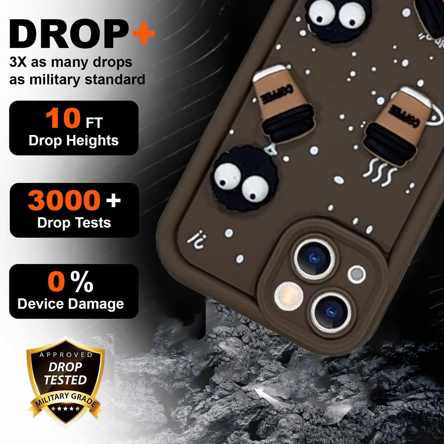 Cute Coffee Silicone Cartoon Back Case Cover - Brown