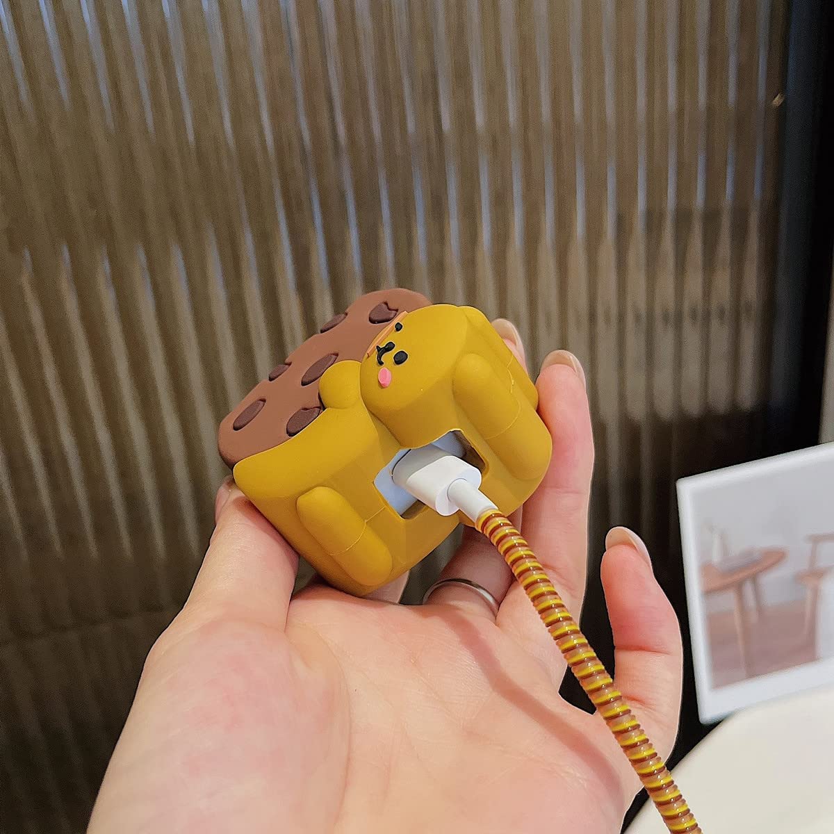 Samsung Cartoon Charger Case Cover for 25W Chargers-Brown Biscuit ( With Wire Cover )