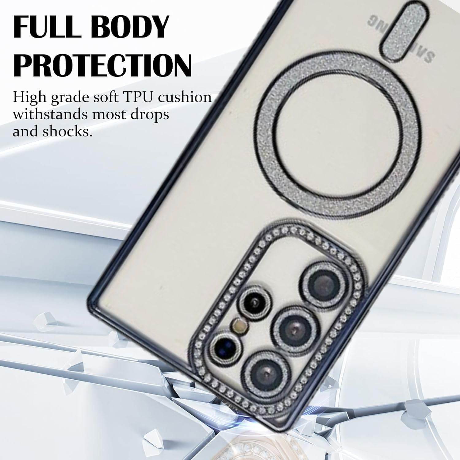 Glitter Camera Protection Magnetic Mag Safe Transparent Case Cover - Blue - Guleel